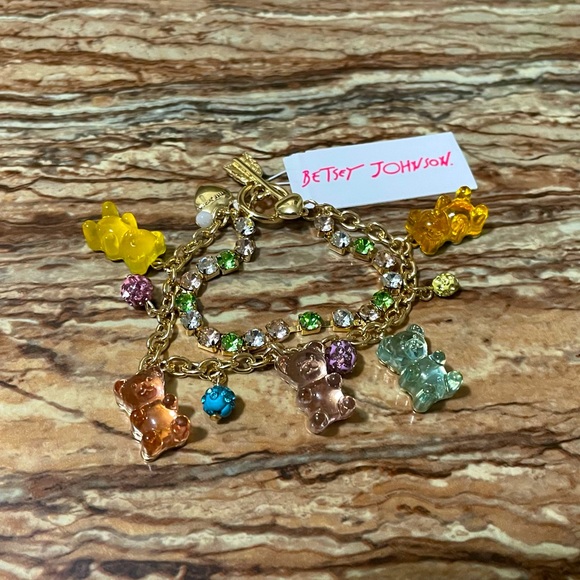 Betsey Johnson Gold Tone Multicolor Gummy Bear Charms Toggle Tennis Bracelet